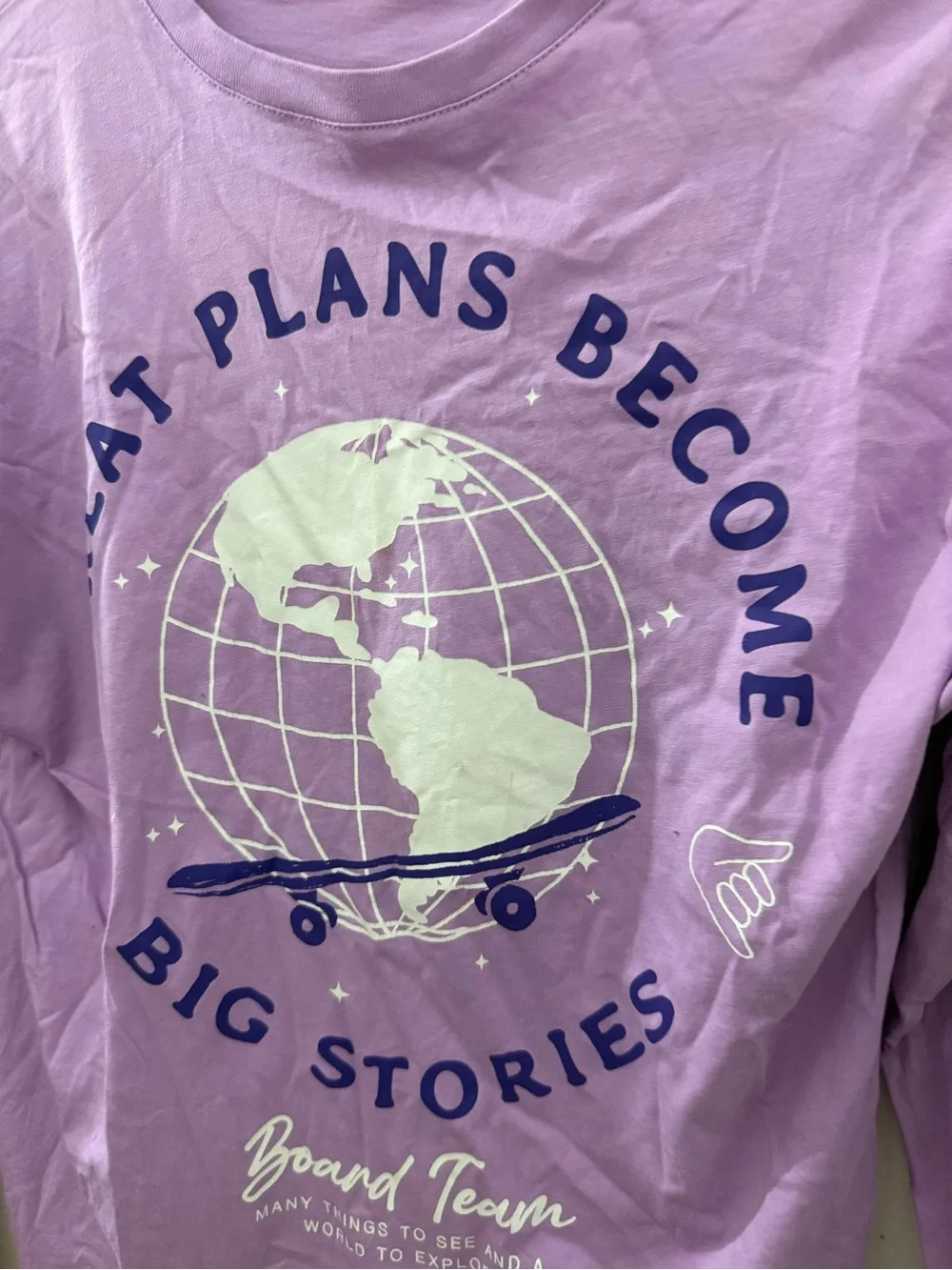Zara Lavender Long-Sleeve Graphic Tee with Globe Skateboard Print